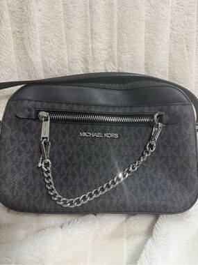 Michael Kors Black Logo Crossbody with Chain Detail